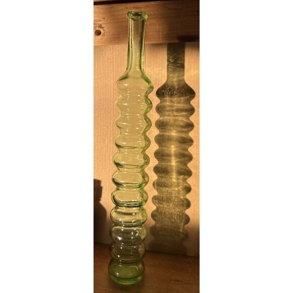 Unbranded Other - Green Beehive Ribbed Glass Bottle Vase 12” Tall – Mid Century Decorative Retro